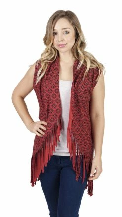 Lakhays Cutting Edge Om Flower Fringe Vest