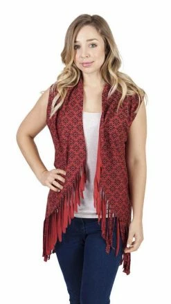 Lakhays Cutting Edge Om Flower Fringe Vest