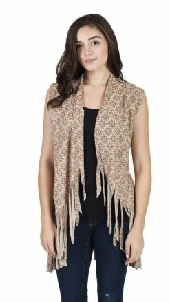 Lakhays Cutting Edge Om Flower Fringe Vest
