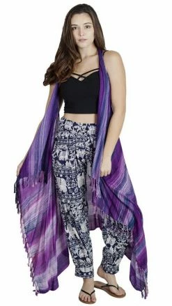 Lakhays Hashtag Maxi Fringed Vest Tops & Tees