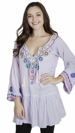 Lakhays Flower Power Boho Chic Embroidered Peasant Dress