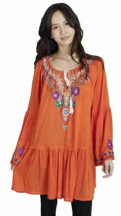 Lakhays Flower Power Boho Chic Embroidered Peasant Dress