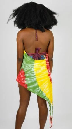 Lakhays Rasta Swirls Tie-Dye Fringed Waterfall Vest With Beads Tops & Tees