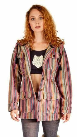 Lakhays New Arrivals Rustic Stripe Hoodie Safari Jacket