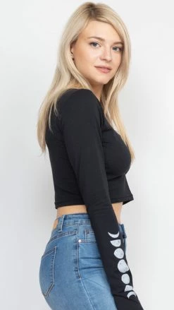 Lakhays Tops & Tees Moon Phases Ruched Top