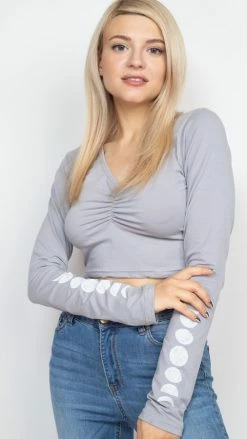 Lakhays Tops & Tees Moon Phases Ruched Top