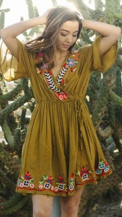 Lakhays Dresses Flower Power Boho Embroidered Wrap Dress
