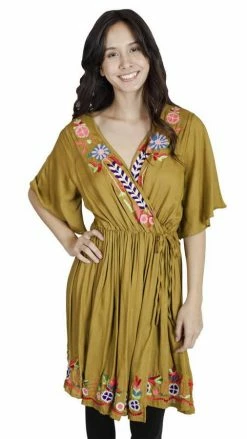 Lakhays Dresses Flower Power Boho Embroidered Wrap Dress