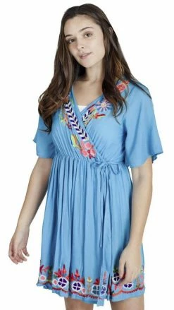 Lakhays Dresses Flower Power Boho Embroidered Wrap Dress