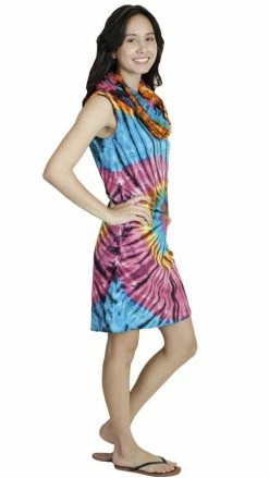 Lakhays Dresses Funky Tie-Dye Cowl Neck Sleeveless Summer Dress