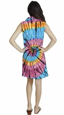 Lakhays Dresses Funky Tie-Dye Cowl Neck Sleeveless Summer Dress