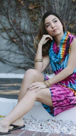 Lakhays Dresses Funky Tie-Dye Cowl Neck Sleeveless Summer Dress