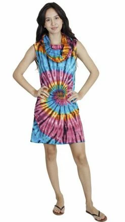 Lakhays Dresses Funky Tie-Dye Cowl Neck Sleeveless Summer Dress