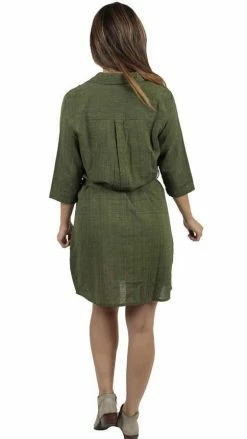 Lakhays Women's Wildflower Cotton Flower Embroidery Everyday Casual Shirt Dress- Dresses