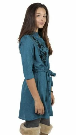 Lakhays Women's Wildflower Cotton Flower Embroidery Everyday Casual Shirt Dress- Dresses