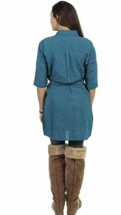 Lakhays Women's Wildflower Cotton Flower Embroidery Everyday Casual Shirt Dress- Dresses