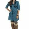 Lakhays Women's Wildflower Cotton Flower Embroidery Everyday Casual Shirt Dress- Dresses