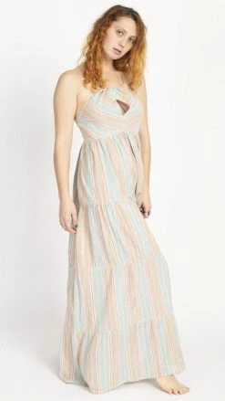 Lakhays Striped Halter Keyhole Maxi Dress