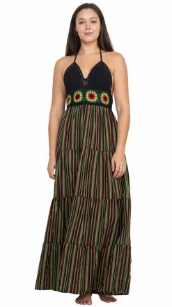 Lakhays Rasta Crop-Top Stripe Maxi Dress