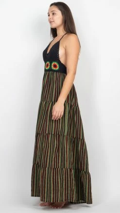 Lakhays Rasta Crop-Top Stripe Maxi Dress