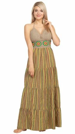 Lakhays Rasta Crop-Top Stripe Maxi Dress
