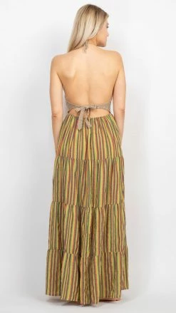 Lakhays Rasta Crop-Top Stripe Maxi Dress