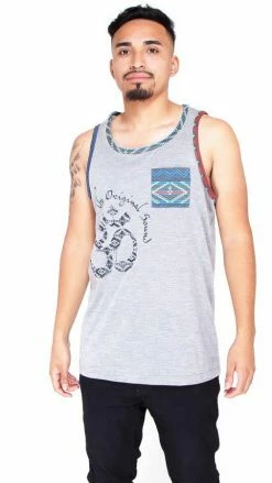 Lakhays Men's Grey Sleeveless Om Muscle Yoga Beach Top W/Pocket Tank Tops