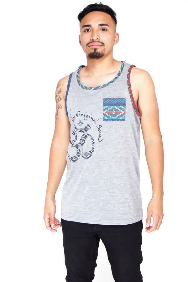Lakhays Men's Grey Sleeveless Om Muscle Yoga Beach Top W/Pocket Tank Tops 1 Lakhays Men's Grey Sleeveless Om Muscle Yoga Beach Top W/Pocket Tank Tops