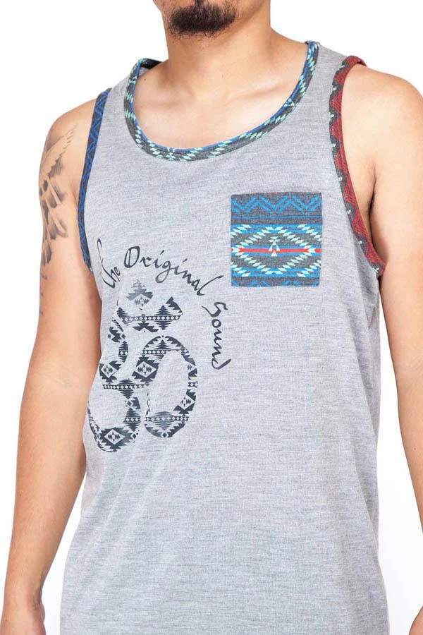 Lakhays Men's Grey Sleeveless Om Muscle Yoga Beach Top W/Pocket Tank Tops 3 Lakhays Men's Grey Sleeveless Om Muscle Yoga Beach Top W/Pocket Tank Tops