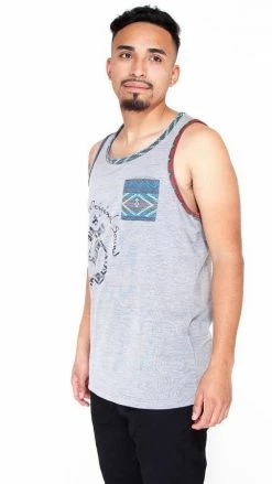 Lakhays Men's Grey Sleeveless Om Muscle Yoga Beach Top W/Pocket Tank Tops
