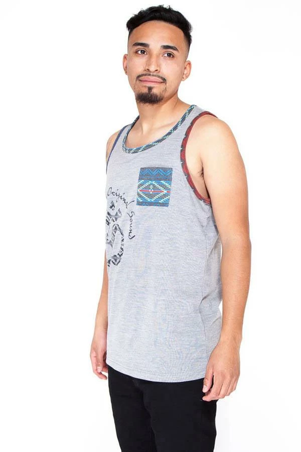 Lakhays Men's Grey Sleeveless Om Muscle Yoga Beach Top W/Pocket Tank Tops 2 Lakhays Men's Grey Sleeveless Om Muscle Yoga Beach Top W/Pocket Tank Tops