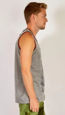 Lakhays Men's Grey Sleeveless Ganeshia Muscle Yoga Beach Top W/Pocket