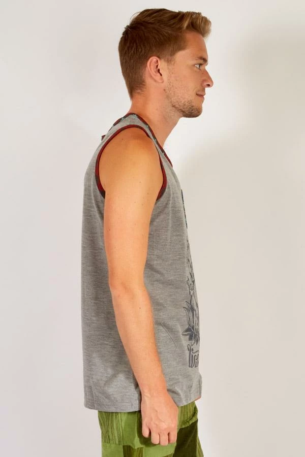 Lakhays Men's Grey Sleeveless Ganeshia Muscle Yoga Beach Top W/Pocket 2 Lakhays Men's Grey Sleeveless Ganeshia Muscle Yoga Beach Top W/Pocket