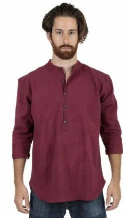 Lakhays Shirts Men's Cotton Mandarin Collar Roll Up Sleeve Button Shirt