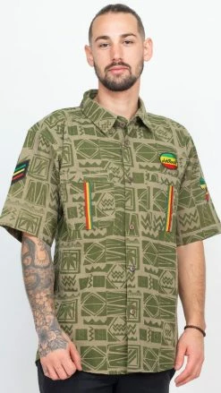 Lakhays 90's Print Rasta Short Sleeve Shirt