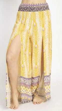 Lakhays Peacock Print Slit Flowy Pants