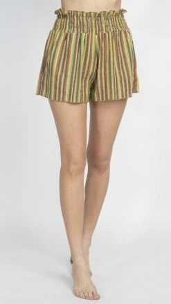 Vendor-unknown High Rise Ruffled Waist Light Rasta Reggae Stripe Shorts