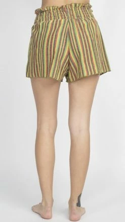 Vendor-unknown High Rise Ruffled Waist Light Rasta Reggae Stripe Shorts