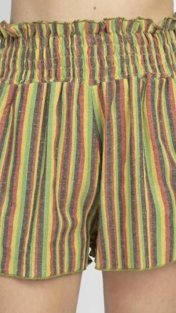 Vendor-unknown High Rise Ruffled Waist Light Rasta Reggae Stripe Shorts