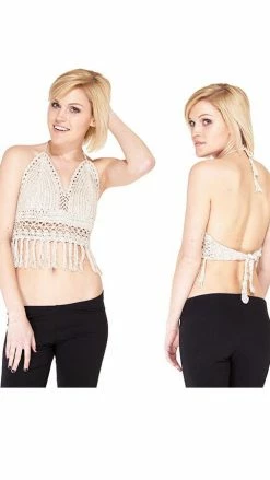Lakhays Funky Fringe Crochet Beach Bralette Crochet Tops