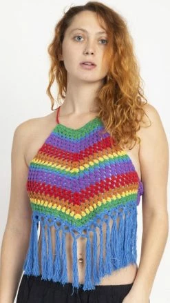 Lakhays Vintage Rainbow Halter Top