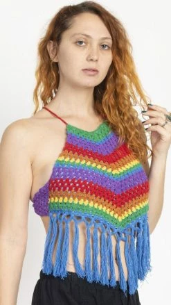 Lakhays Vintage Rainbow Halter Top