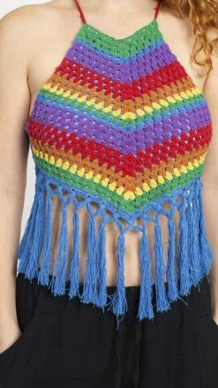Lakhays Vintage Rainbow Halter Top
