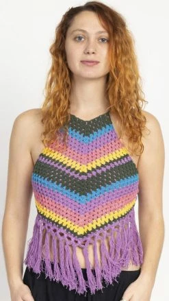 Lakhays Vintage Rainbow Halter Top