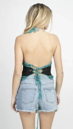 Lakhays Tri Color Crochet Halter Top