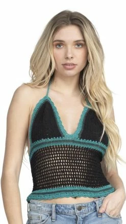 Lakhays Tri Color Crochet Halter Top