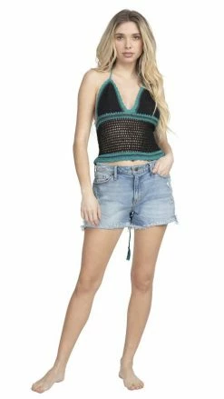 Lakhays Tri Color Crochet Halter Top