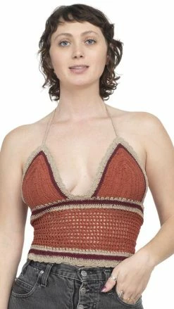 Lakhays Tri Color Crochet Halter Top
