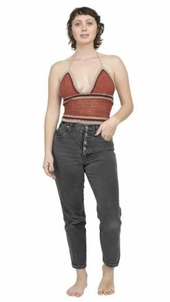 Lakhays Tri Color Crochet Halter Top