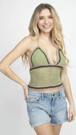 Lakhays Tri Color Crochet Halter Top